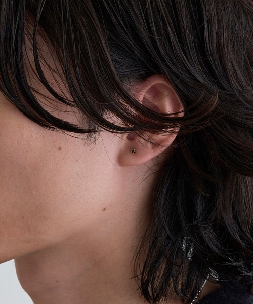 JUPITER ピアス 「K18」ブラック一粒ダイヤピアス/片耳/金属アレルギー
