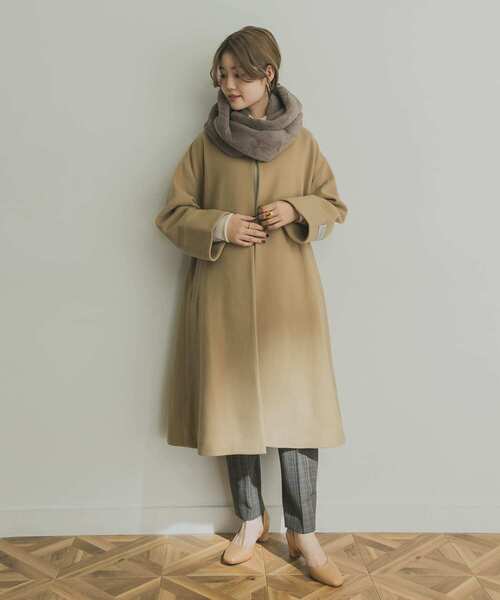 美品 アーバンリサーチドアーズ ロングコート 綿 ノーカラー ベージュ URBAN RESEARCH（アーバンリサーチ） ノーカラーコート 36 ベージュ系