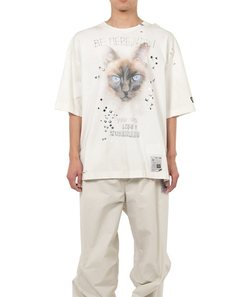 tシャツ 「MIHARAYASUHIRO/ミハラヤスヒロ」EMBELLISHED DISTRESSED TEE/ラインストーン＆スタッズキャットプリン Maison MIHARA YASUHIRO(メゾンミハラヤスヒロ) / Cat Printed