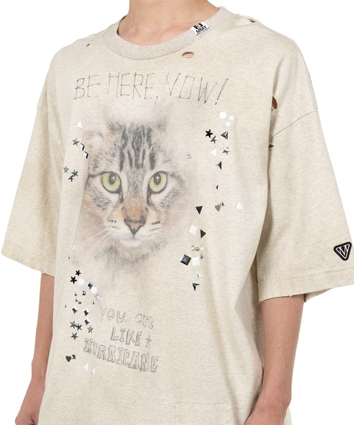 tシャツ 「MIHARAYASUHIRO/ミハラヤスヒロ」EMBELLISHED DISTRESSED TEE/ラインストーン＆スタッズキャットプリン MIHARAYASUHIRO tシャツ 「MIHARAYASUHIRO/ミハラヤスヒロ