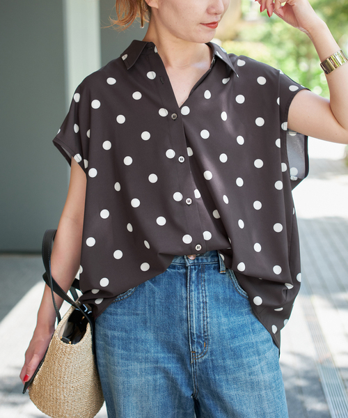 Spick &S pan ドットフレンチスリーブシャツ　水玉模様 半袖シャツ Spick &S pan ドットフレンチスリーブシャツ 水玉模様 半袖