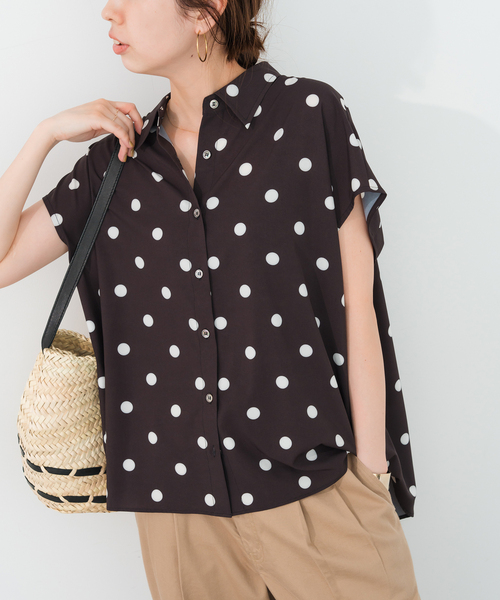 Spick &S pan ドットフレンチスリーブシャツ　水玉模様 半袖シャツ Spick &S pan ドットフレンチスリーブシャツ 水玉模様 半袖