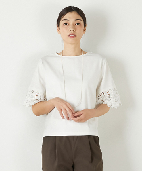 tシャツ 「ケミカルレース切替スリーブプルオーバー」 レディース