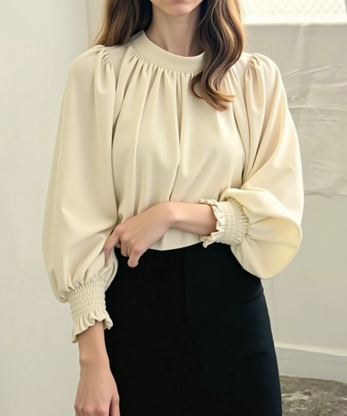 cammie ブラウス シャツ ハイネックボリュームスリーブギャザー