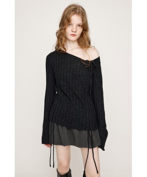 *。・tantan✫゜* CADUNE リボン ニット ノースリニット SLY ニット セーター 「2025AW」GATHER RIBBON KNIT TOPS