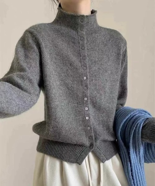 BLANC FICELLE カーディガン 多ボタン ハーフタートル カーディガン