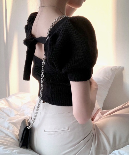 「Riff」 半袖ニット FREE ベージュ レディース_画像3