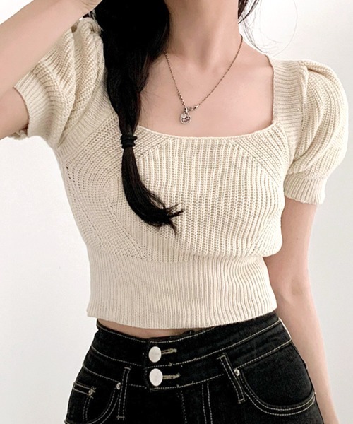 「Riff」 半袖ニット FREE ベージュ レディース_画像8