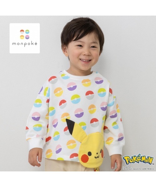 トレーナー monpoke モンポケ 総柄 はみだしアップリケ ピカチュウ