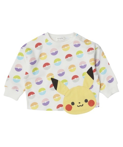 トレーナー monpoke モンポケ 総柄 はみだしアップリケ ピカチュウ