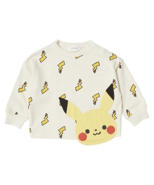 トレーナー monpoke モンポケ 総柄 はみだしアップリケ ピカチュウ