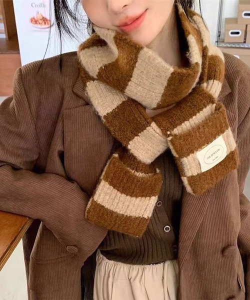 leune（ルネ） マフラー ストール ポケット付きボーダーマフラー
