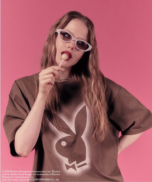 PLAYBOY プレイボーイ 半袖シャツ セクシープリント PLAYBOY（プレイボーイ） tシャツ 半袖 × X-girl FADED S/S TEE