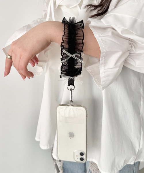 SOLLON.（ソルロン） フリルチュールリボンスマホストラップ