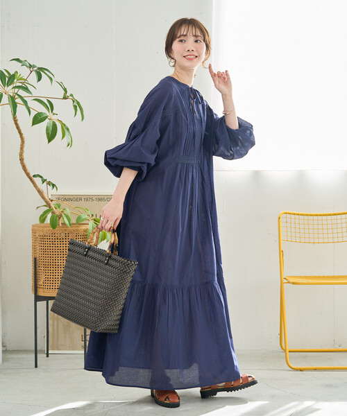 美品✨23区 ラメ入りスキッパーワンピース ブルー セレモニー 大きいサイズ FREAK'S STORE（フリークスストア） ワンピース 限定展開 インド