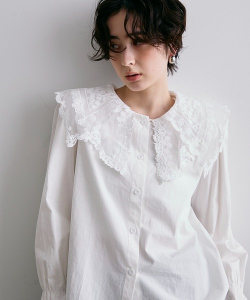 コットンハウスアヤ エンブロイダリーレース ブラウス シャツ 刺繍 ROPÉ(ロペ) / コットンエンブロイダリーレース刺繍ブラウス (トップス