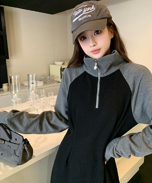 Aelina ワンピース パッチワーク配色長袖ワンピース : ZOZOTOWN Yahoo
