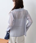 ブラウス シャツ 襟付きプリーツカットレースシ...の詳細画像5