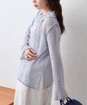 ブラウス シャツ 襟付きプリーツカットレースシ...の詳細画像4