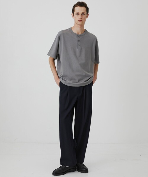 tシャツ ALBINI CASHMERE×SEA ISLAND COTTON HENRY TEE　｜最高級コットン/カシミヤ/春服/夏服 メンズの画像