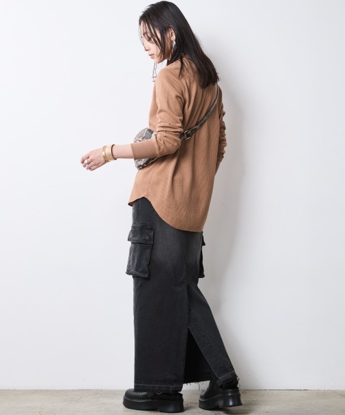 「CHIC STYLE」 長袖カットソー 5L モカ レディース_画像3