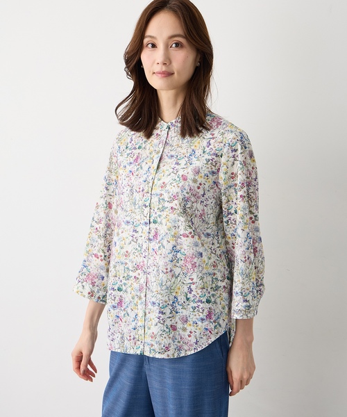 ブラウス シャツ 「Liberty」リバティプリントスタンドカラーシャツ レディースの画像