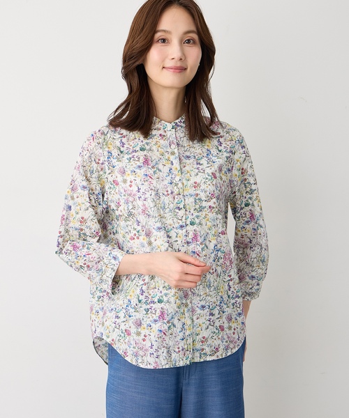 ブラウス シャツ 「Liberty」リバティプリントスタンドカラーシャツ レディースの画像
