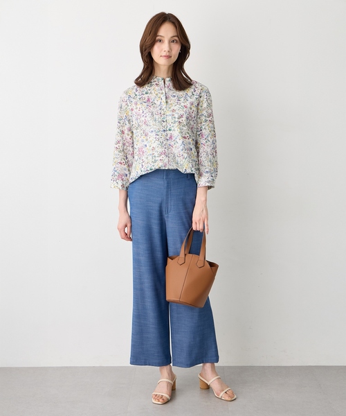ブラウス シャツ 「Liberty」リバティプリントスタンドカラーシャツ レディースの画像
