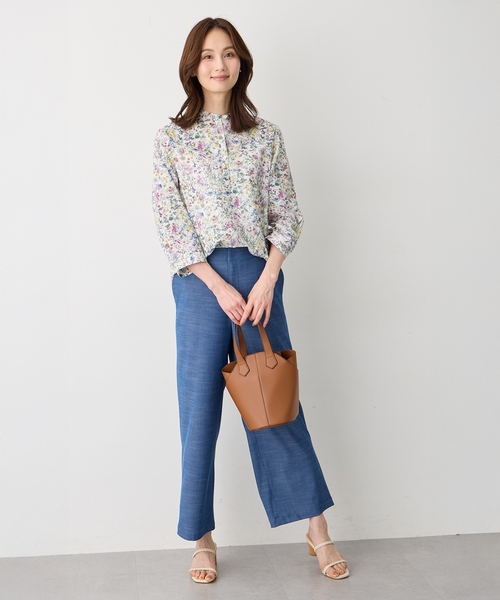 ブラウス シャツ 「Liberty」リバティプリントスタンドカラーシャツ レディースの画像