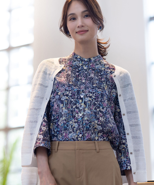 ブラウス シャツ 「Liberty」リバティプリントスタンドカラーシャツ レディースの画像