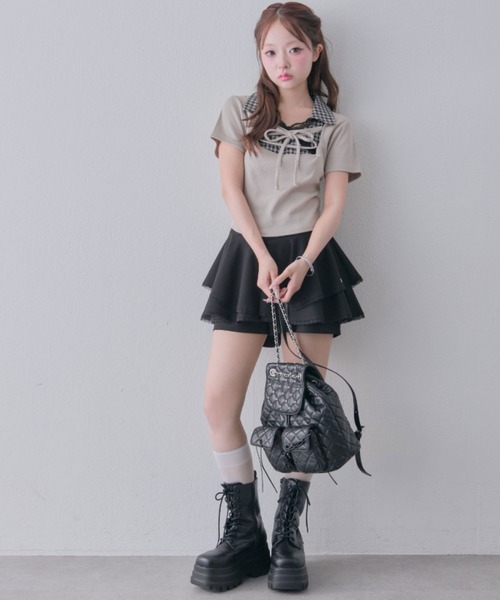 OLIVE des OLIVE（オリーブデオリーブ） tシャツ 半袖 レースアップ 
