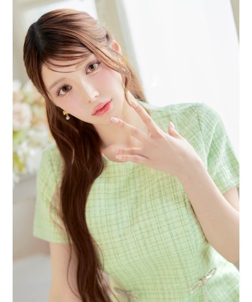 「DAZZY」 半袖ワンピース S ライトグリーン レディース_画像4