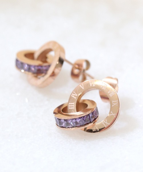 240円 店内全品対象 ピアス ローマ数字ダブルリングピアス800円