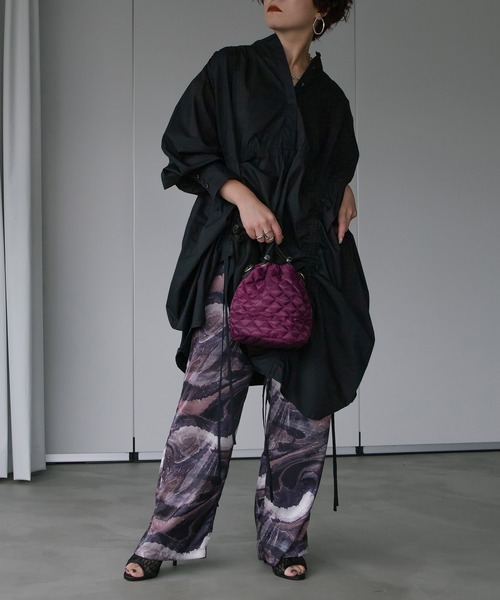 シャツワンピース シャーリングチュニックシャツワンピース