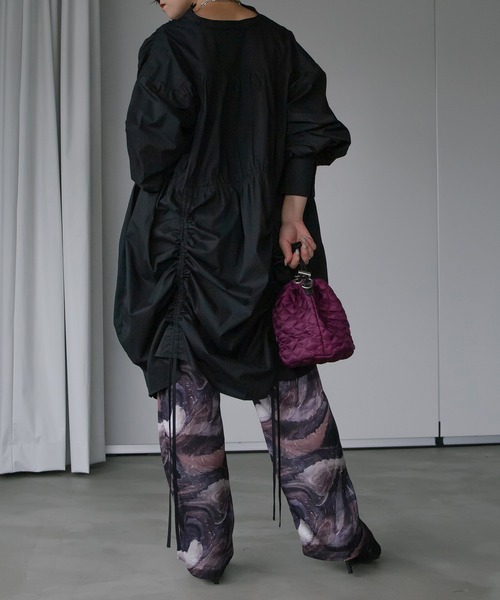 シャツワンピース シャーリングチュニックシャツワンピース