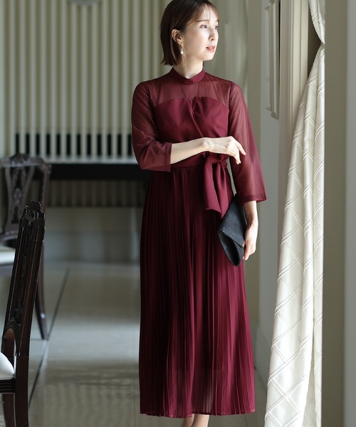 ドレス ミモレ丈＆七分袖 フォーマル ビスチェセレモニー 結婚式 パーティー ドレス オケージョンドレス お呼ばれ 二次会 成人式_3