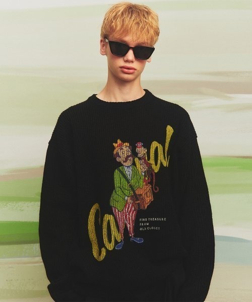 ニット セーター A'GEM/9 × .kom「MAIN BOOTH/メインブース」Carnival Sweater/カーニバル ニットセーター レデ