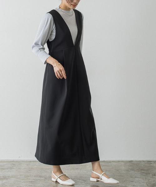 スーパービューティー♡ 配色切替ウェストレース使い ジャンパースカート Pierrot（ピエロ） ジャンパースカート ウエストマークジャンパー