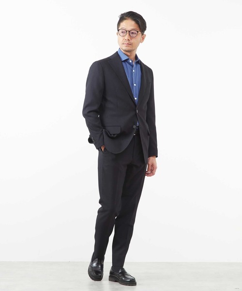 メンズメルローズ　メンズセットアップ ネイビー　メンズ　スーツ MEN'S MELROSE セットアップ マイクロパターン/ウォッシャブル