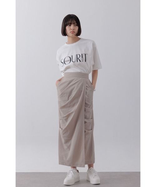 【crewre】ナイロンドレープマキシスカート　サイズ1 crewre（クルーレ）の「ドレープサテンマキシスカート（スカート