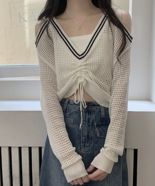 ニット セーター Box knit tops　　ボックスニットトップス レディース BAB ニット セーター 透かし編みニットトップス レディース