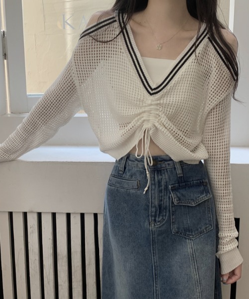 ニット セーター ２パターン編地デザインニットTOP レディース セール】パールデザインふわふわニット（ニット/セーター