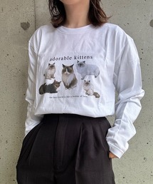 新品 LiSA ブランド ロンT キャット 猫 tシャツ ねこ英字プリントロンT／長袖Tシャツ レディース
