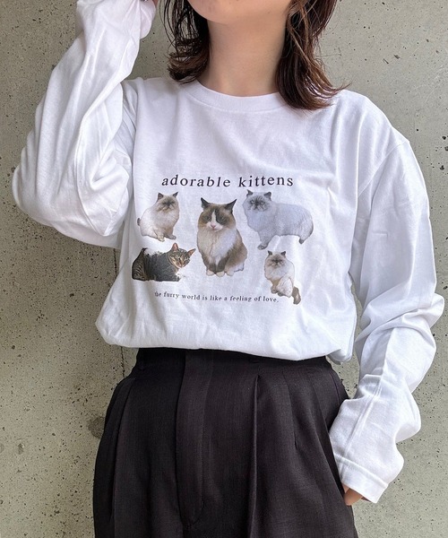 tシャツ Tシャツ レディース CATプリントロングＴシャツ｜zozo｜06