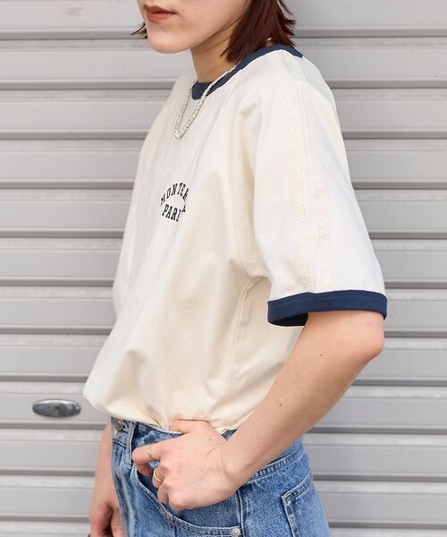 レース付きTシャツ FREAK'S STORE/サイドライン レースTシャツ/シアーTシャツ