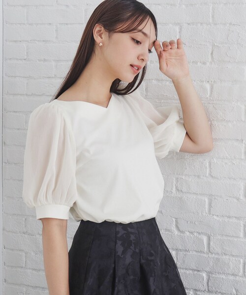 index tシャツ シアースリーブハートネックトップス「洗濯機洗い