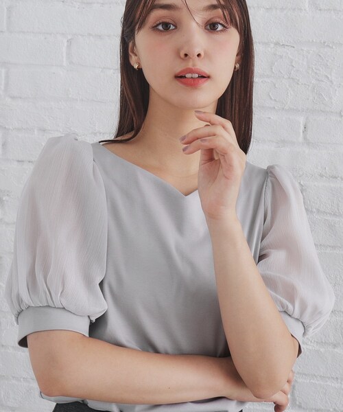 index tシャツ シアースリーブハートネックトップス「洗濯機洗い