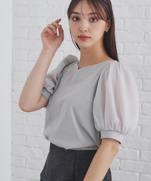 index tシャツ シアースリーブハートネックトップス「洗濯機洗い