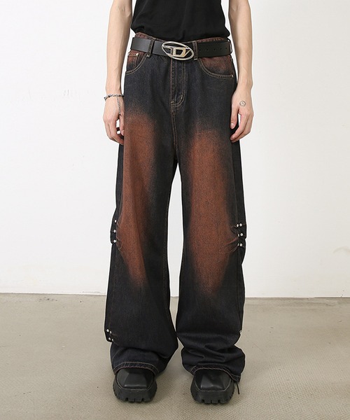 PERSONSOUL*日本未入荷*スプリット プリーツ ワイドレッグデニム PERSONSOUL*日本未入荷*スプリット プリーツ ワイドレッグデニム
