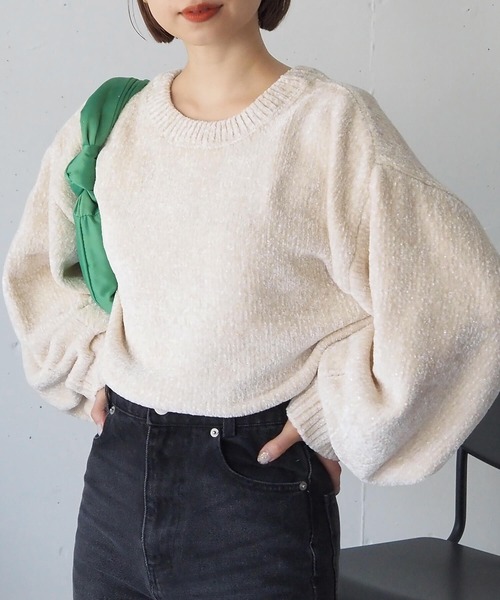 tiptop ニット セーター ラメベロアモールショート丈プル